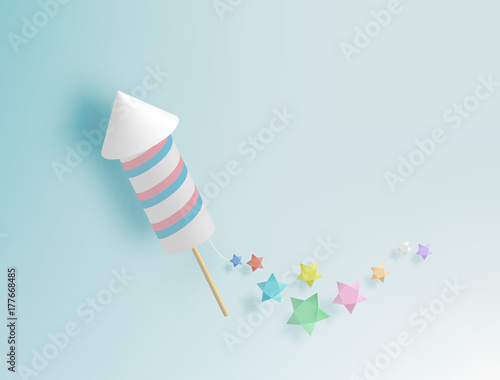 Rocket firework with pastel tone backgroud