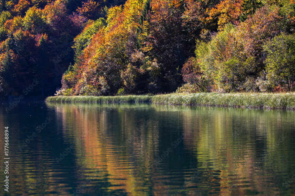 Plitvice lakes autumn landscape