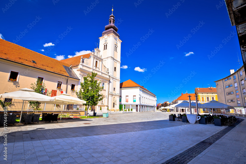 Town of Cakovec main square and church view