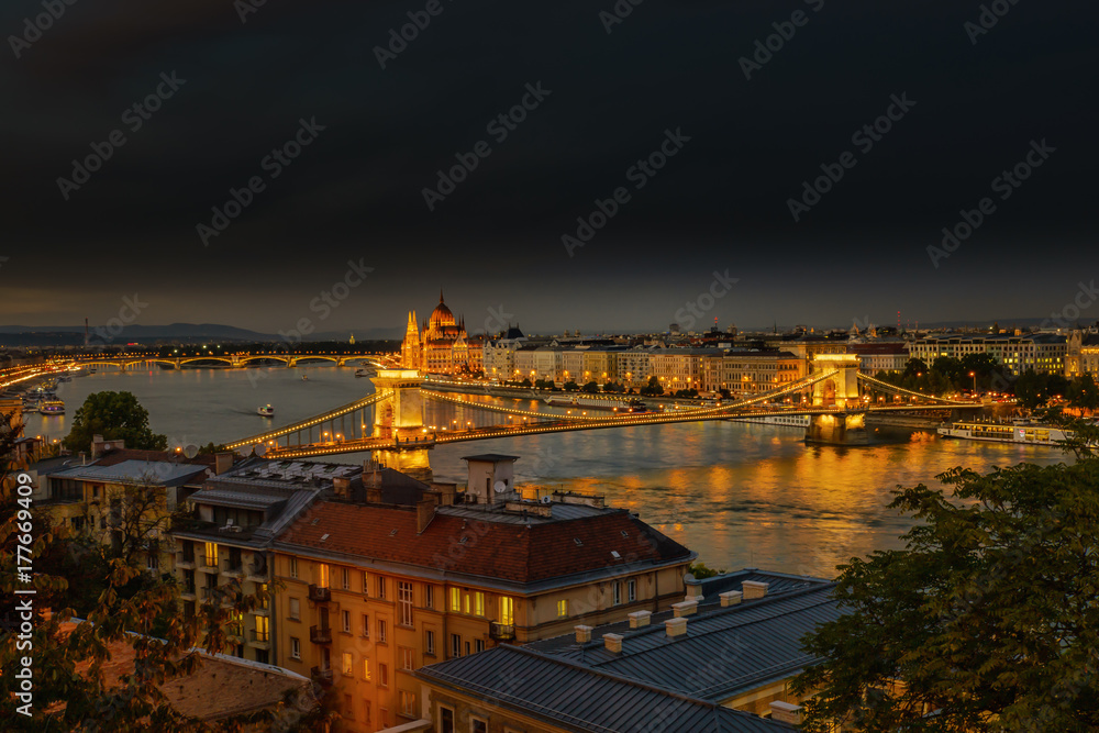 Budapest. Image of Budapest, capital city of Hungary, during night hour.