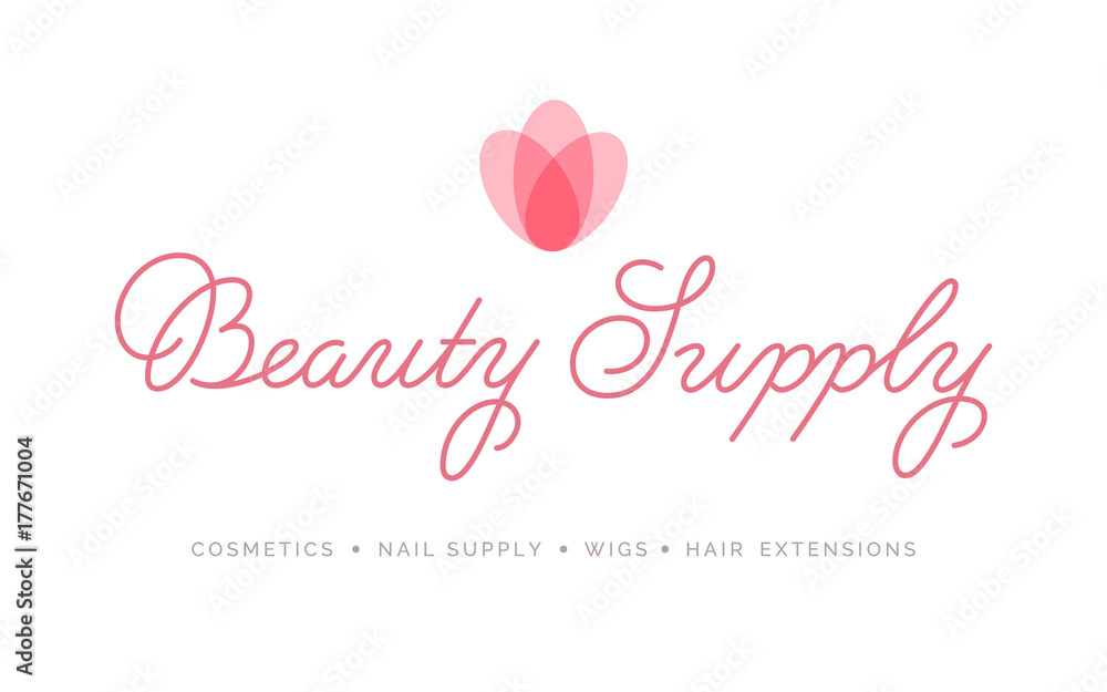 Beauty Supply Logo Vector Lettering. Custom Handmade Calligraphy. Vector Illustration.