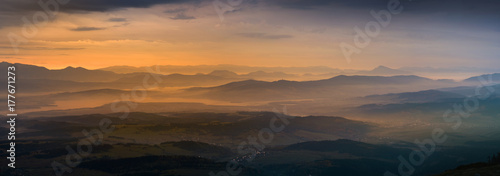 Panoramic view of sunrise in Tatra mountain.