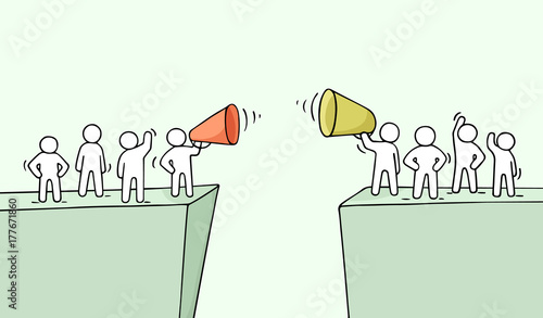 scene of two teams with megaphones