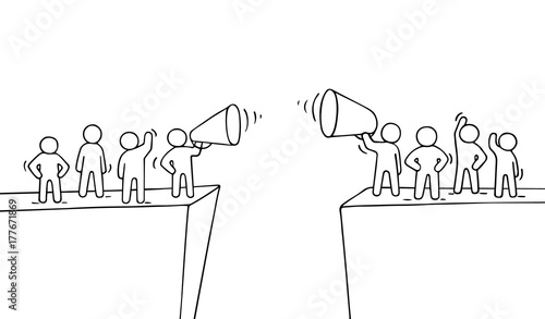 scene of two teams with megaphones.
