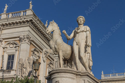 Statue of Castor at Cordonata stairs in Rome