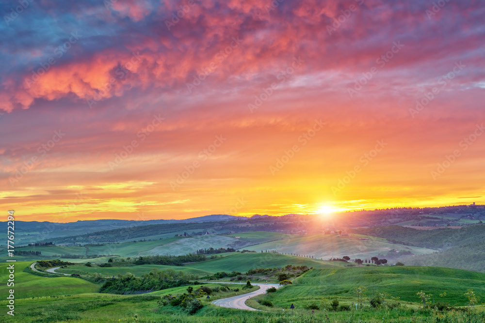 Beautiful Tuscany landscape at sunrise, Italy