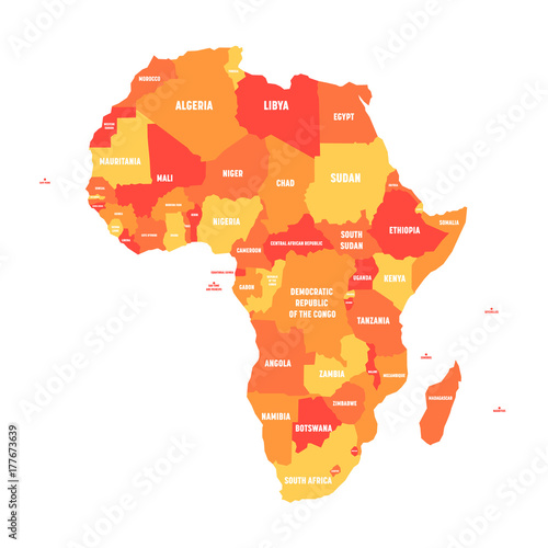 Orange political map of Africa. Vector illustration.