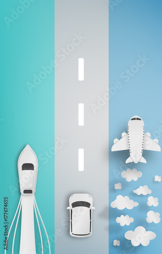 Various type of transportation paper art