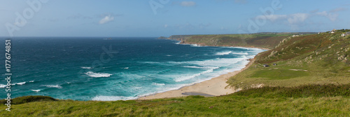 Sennen Cove Cornwall beach and coast near Land`s End panoramic view photo