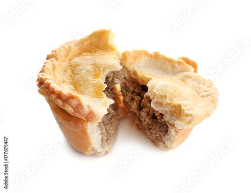 Delicious little meat pie on white background