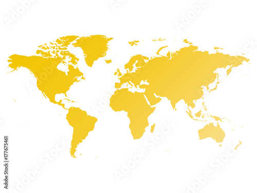 Map of World. Yellow gradient silhouette vector illustration isolated on white background.