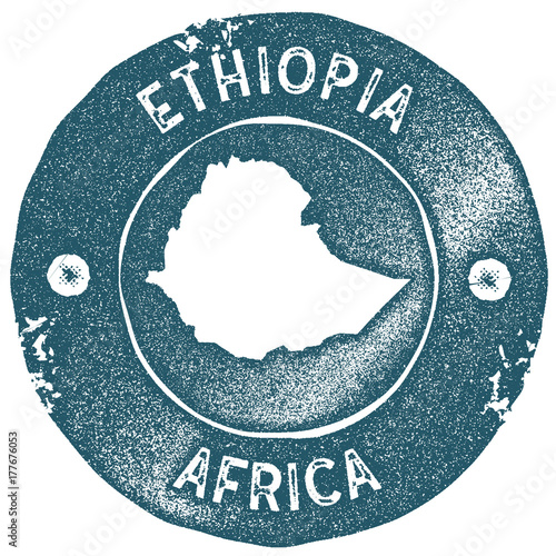 Ethiopia map vintage stamp. Retro style handmade label. Ethiopia badge or element for travel souvenirs. Rubber stamp with country map silhouette. Vector illustration.