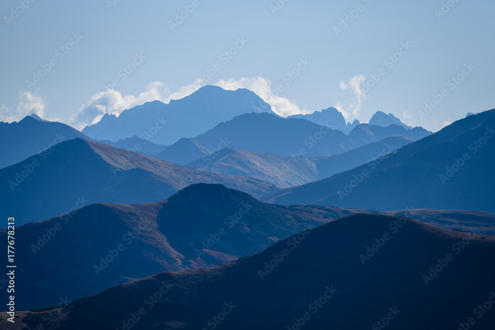 Tatra mountain peak view in Slovakia in sunny day