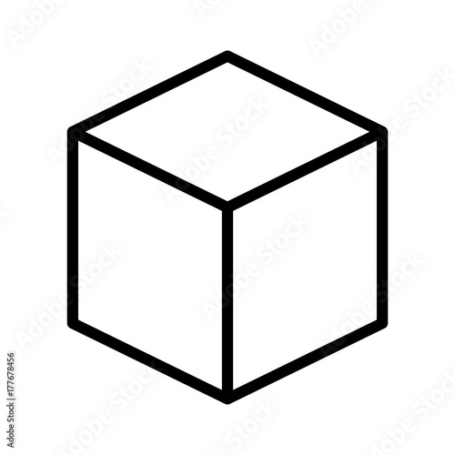Three dimensional or 3D cube hexahedron line art vector icon for apps and websites