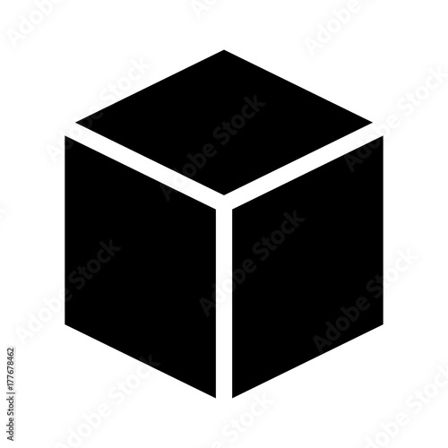 Three dimensional or 3D cube hexahedron flat vector icon for apps and websites