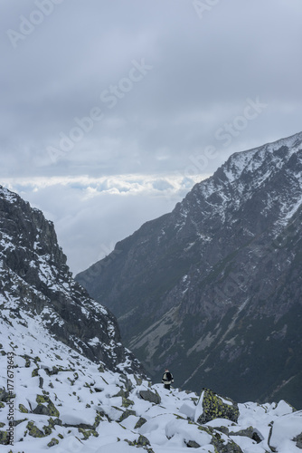 Fototapeta Naklejka Na Ścianę i Meble -  panoramic view of Tatra mountains in Slovakia covered with snow and hiding in mist