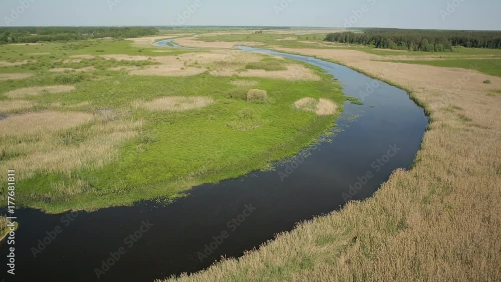 Aerial view of bog lands near the river valley Aerial view of bog lands near the river valley