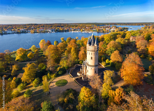 Flatow Tower Park Babelsberg mit Glienicker Brücke in Potsdam, Germany photo