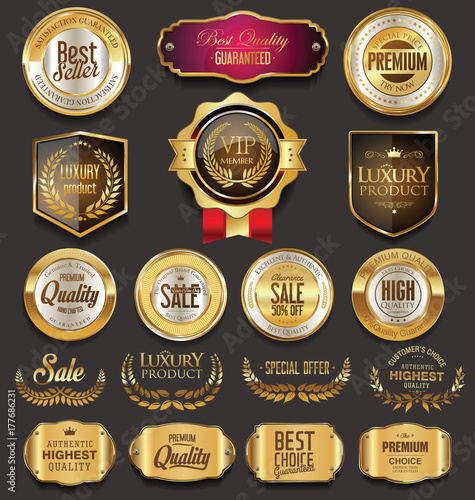 Retro vintage golden badges collection vector illustration