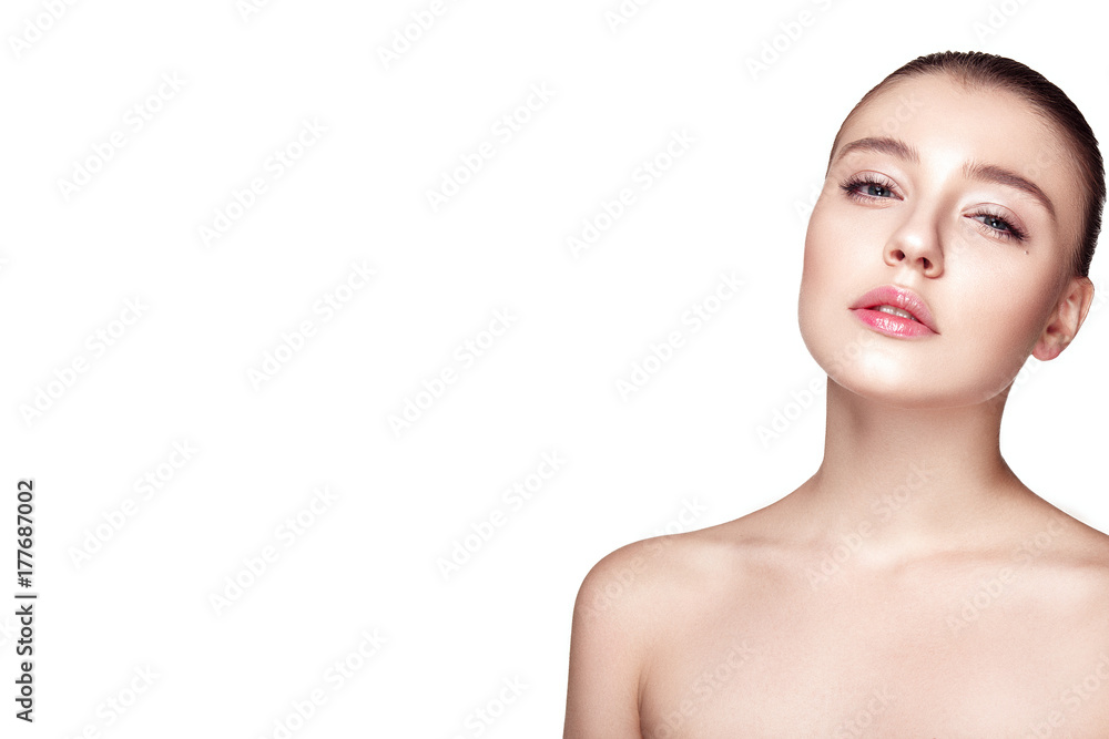 Beautiful woman portrait with fresh clear nude make up, healthy skin, skin care. Beautiful woman portrait with fresh clear nude make up, healthy skin, skin care.