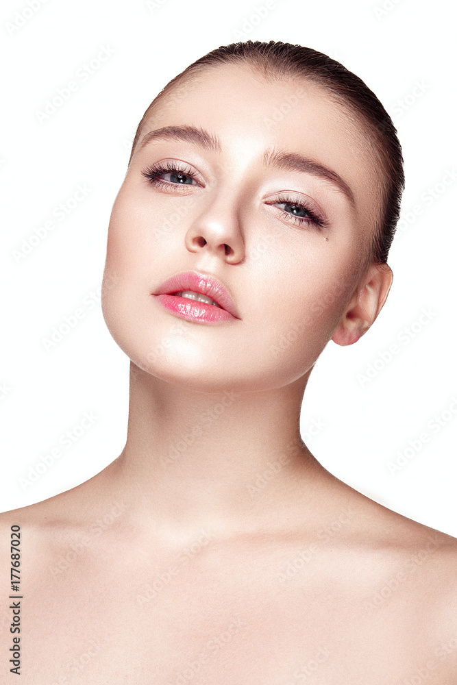 Beautiful woman portrait with fresh clear nude make up, healthy skin, skin care. Beautiful woman portrait with fresh clear nude make up, healthy skin, skin care.