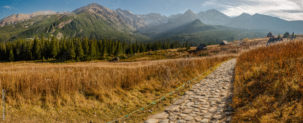 Fototapeta premium Hala Gąsienicowa w Tatrach, pora roku - jesień