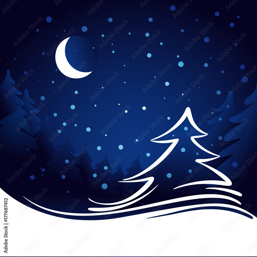 Moon and stars christmas vector background