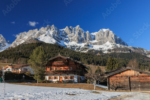 Beautiful mountain range (Kaiser Mountains) at Wilder Kaiser region in Tyrol, Austria photo
