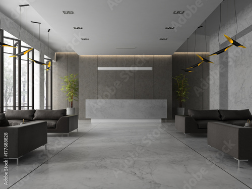 Interior of a hotel spa reception 3D illustration