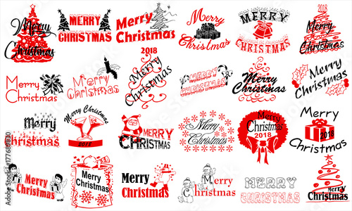 Merry Christmas. Typography set. Vector logo  emblems  text design. Usable for banners  greeting cards  gifts etc.