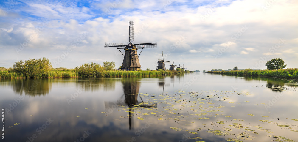 Traditional Dutch Windmills Kinderdijk World Unesco heritage Panorama