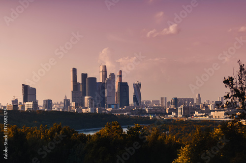 Wallpaper Mural city view from the sparrow mountains to Moscow city in the evening in a pink sunset Torontodigital.ca
