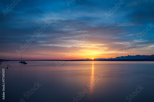 Beautiful sunrise at the lake Geneva Switzerland © Hesam Wide Shot