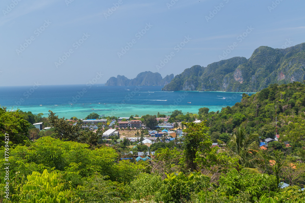 Tropical island with resorts - Phi-Phi island in Thailand
