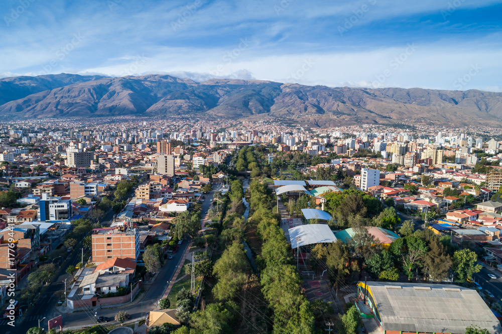 Rio Rocha Aerial view in the heart of Cochabamba, Bolivia