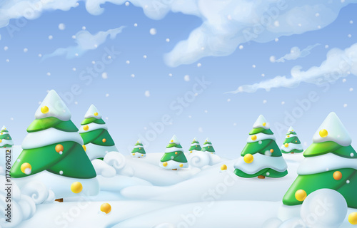 Christmas background. Winter landscape 3d vector illustration