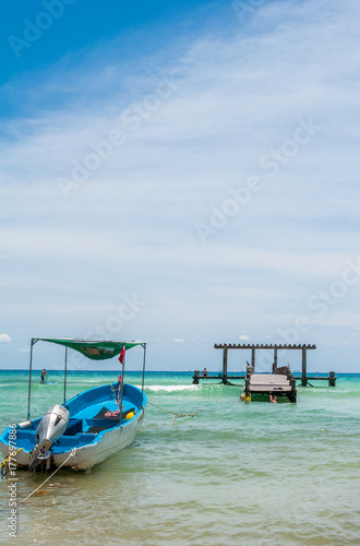 Docked Boats in a Beach Scene at Playa del Carmen, Quintana Roo, Mexico © justinfegan