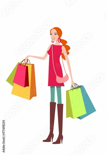 shopping and girl with red hair