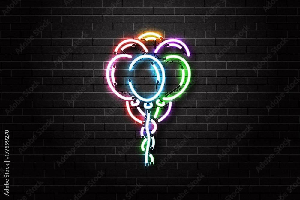 Celebration Birthday Balloons In Neon Style And Text Space Stock  Illustration - Download Image Now - iStock
