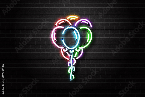 Naklejka Wektor realistyczny neon na białym tle znak balonu do świętowania i dekoracji na tle ściany. Koncepcja wszystkiego najlepszego, rocznicy i ślubu.