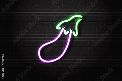 Vector realistic isolated neon sign of eggplant for decoration and covering on the wall background.