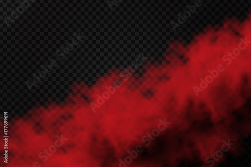 Vector realistic isolated red smoke powder for decoration and covering on the transparent background.