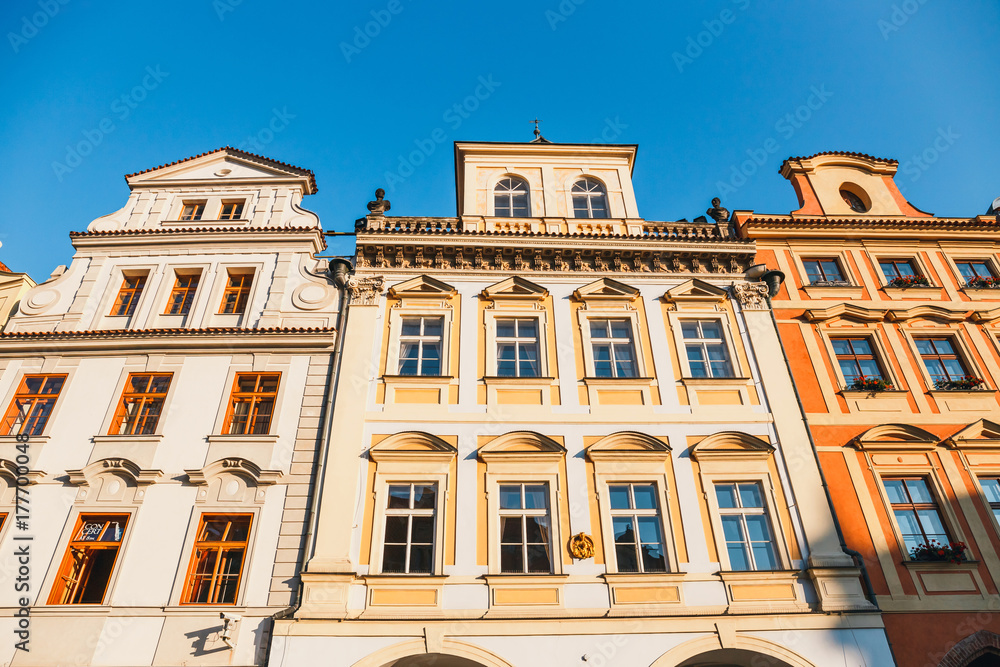 Colourful buildings in  Old Town square in Prague in a beautiful autumn day, Czech Republic