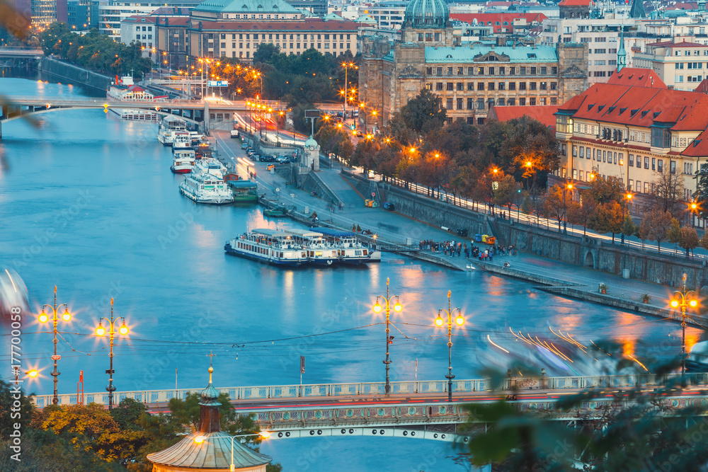 View of Vltava river and bridges in Prague, Czech Republic