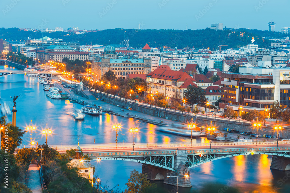 View of Vltava river and bridges in Prague, Czech Republic