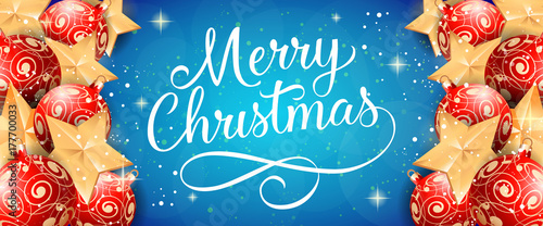 Merry Christmas lettering with baubles