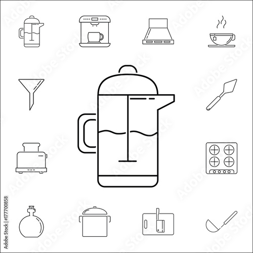 French press for coffee or tea. Glass teapot, flat design style,