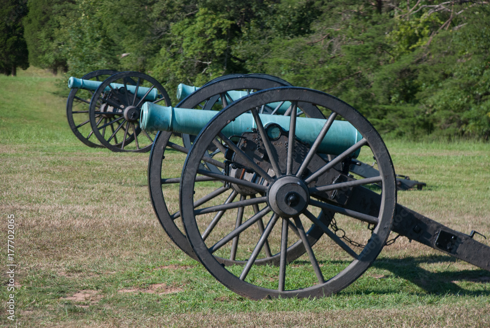 Cival war field cannons on two spoke-wheeled carriage