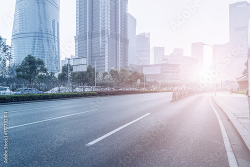 Road floor and urban construction skyline