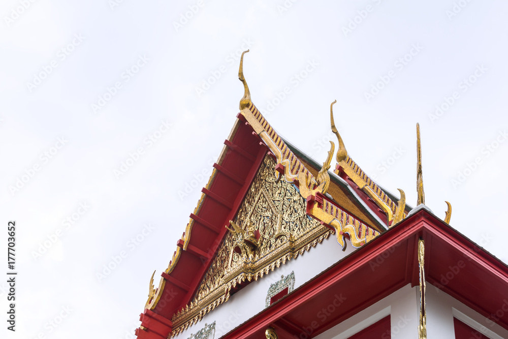 Fototapeta premium Close-up Roof Chapel in the temple on white Background.